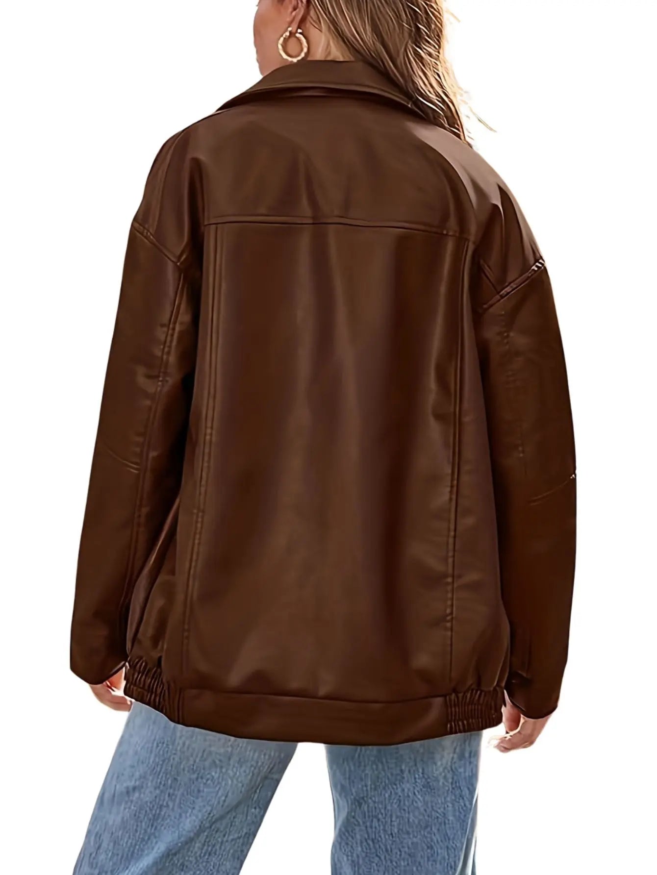 Oversized Faux Leather Bomber Jacket