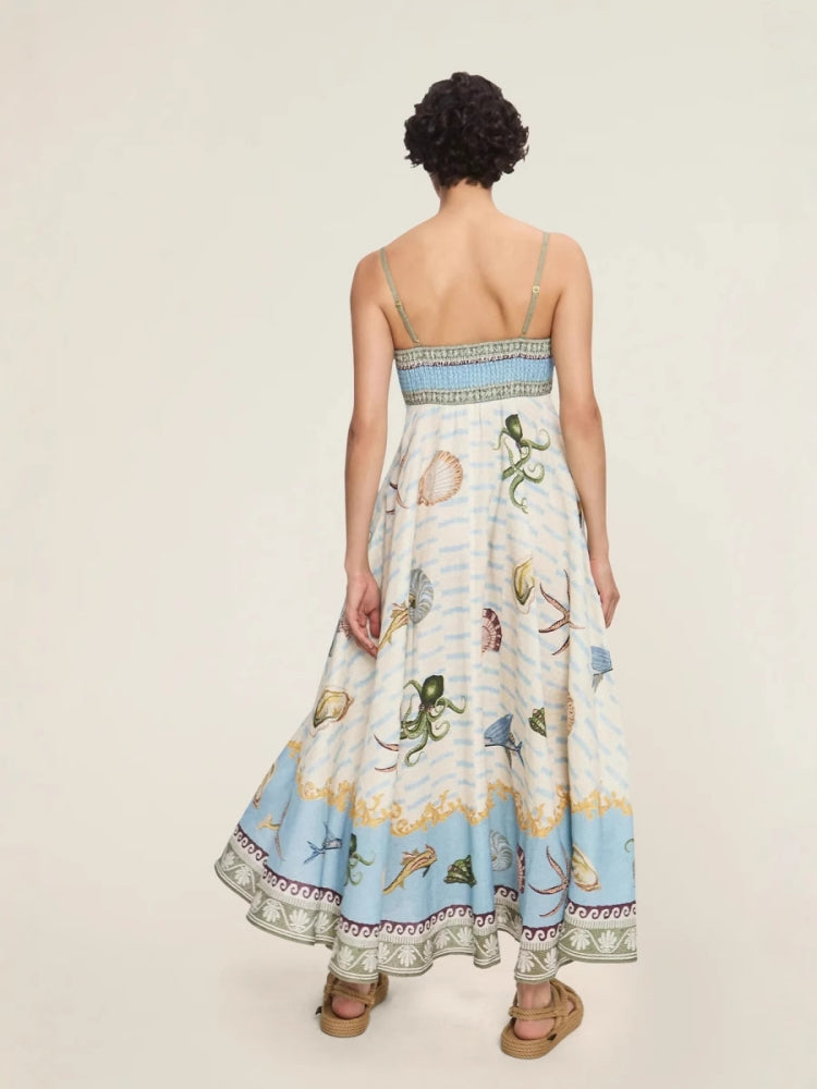 Graffiti Print Linen Maxi Dress
