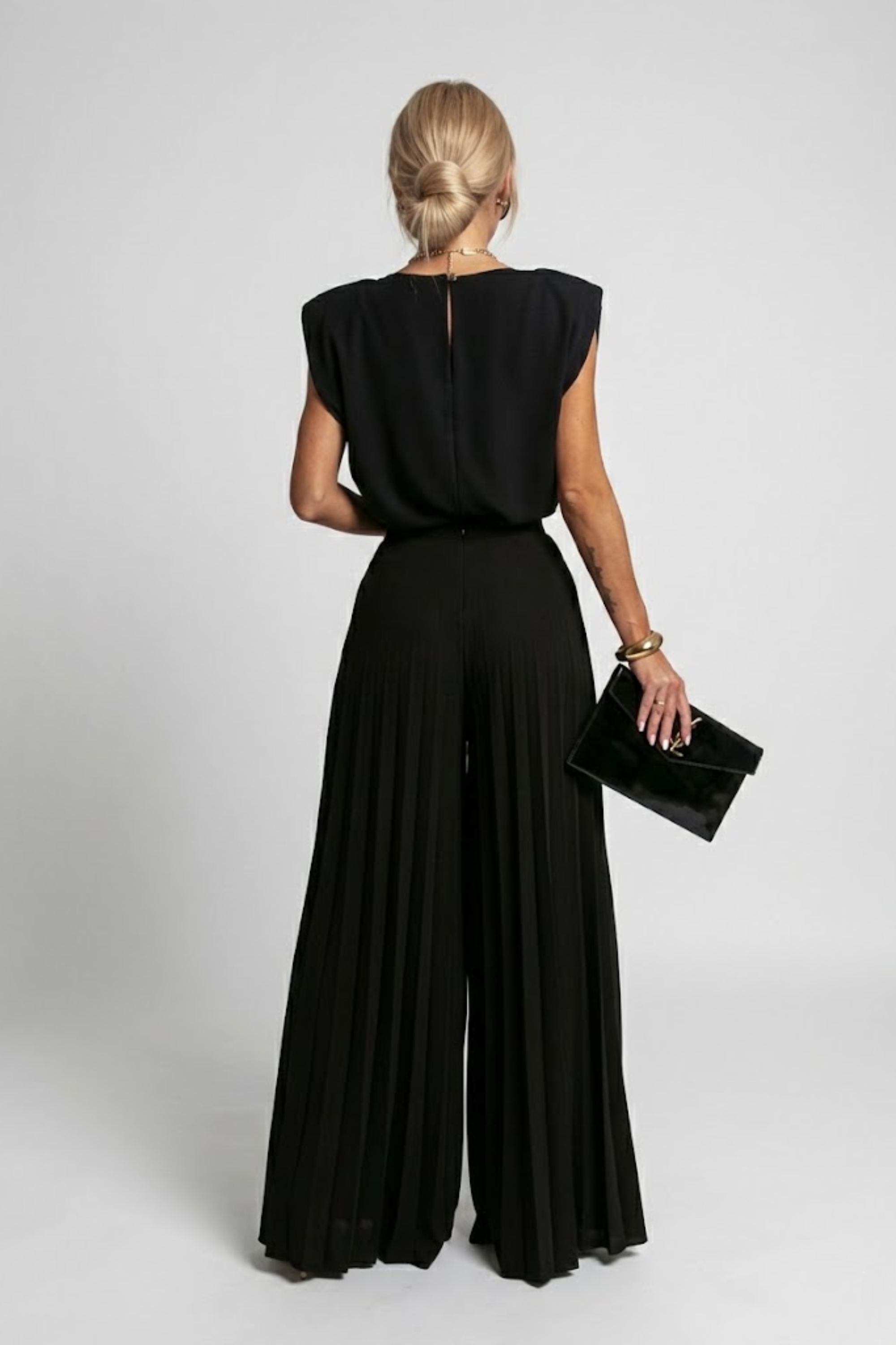 Padded-Shoulder Wide-Leg Trouser Set