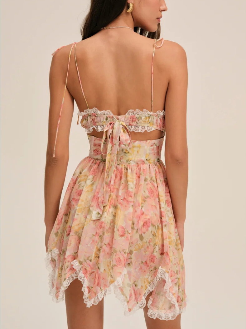 Floral Asymmetrical Mini Dress