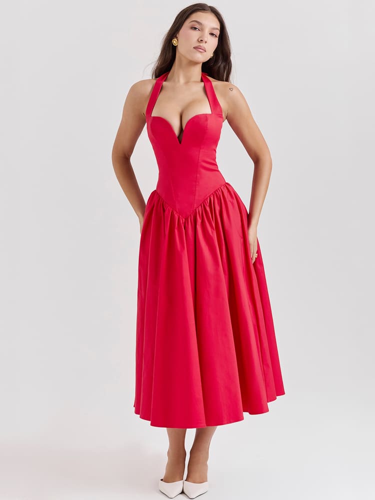 Side-Slit Halter Midi Dress