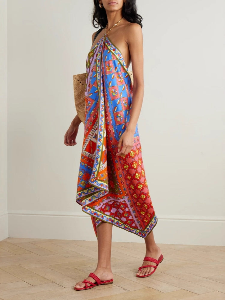 Asymmetrical Hem Halter Dress