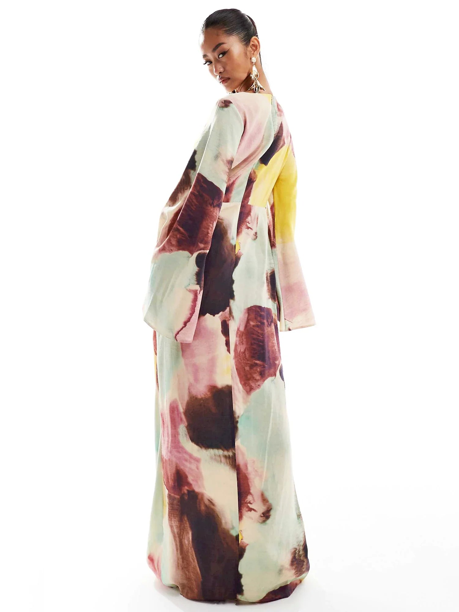 Watercolor Print Twist-Front Maxi Dress