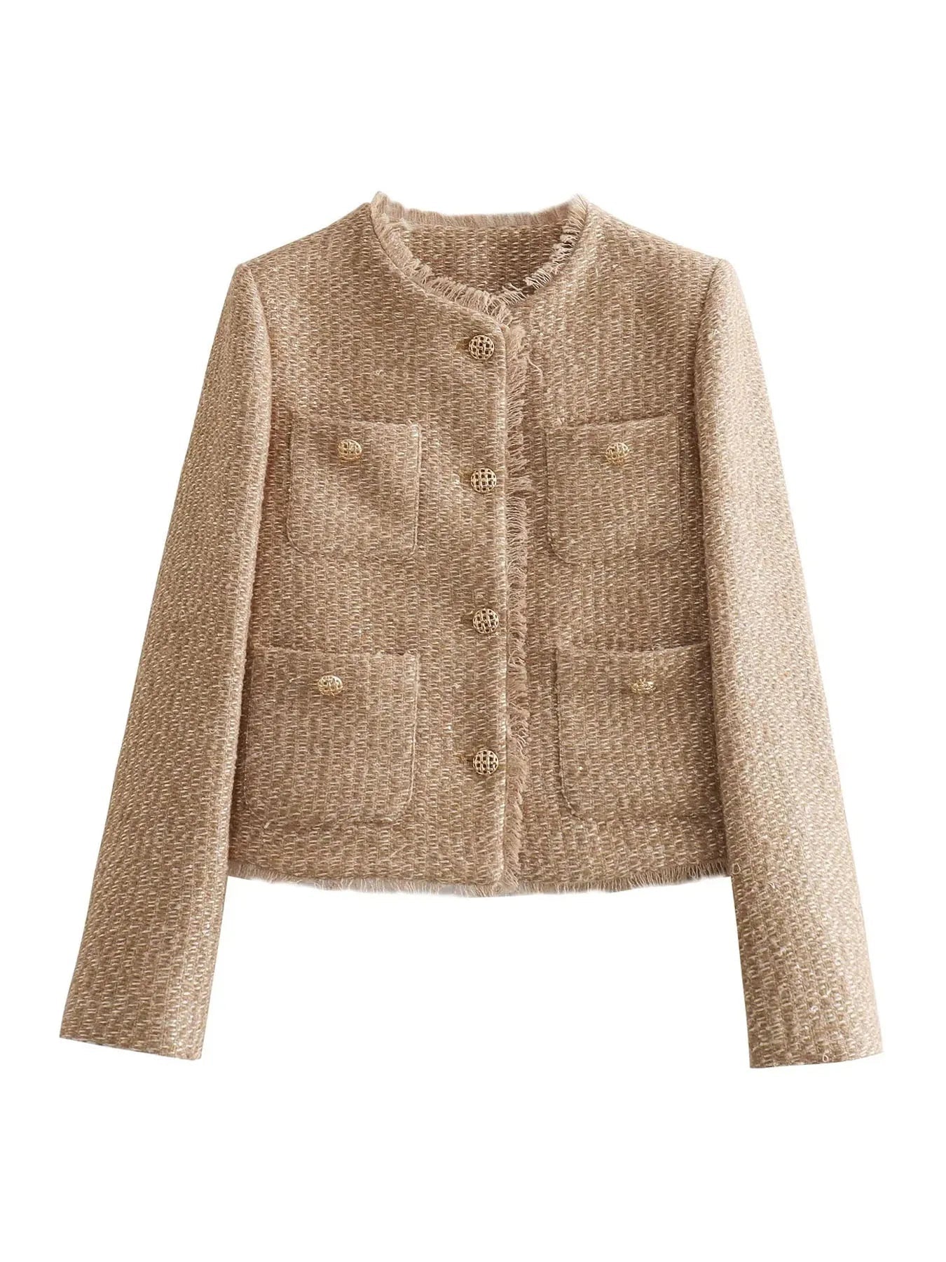Cropped Boucle Gold Button Blazer
