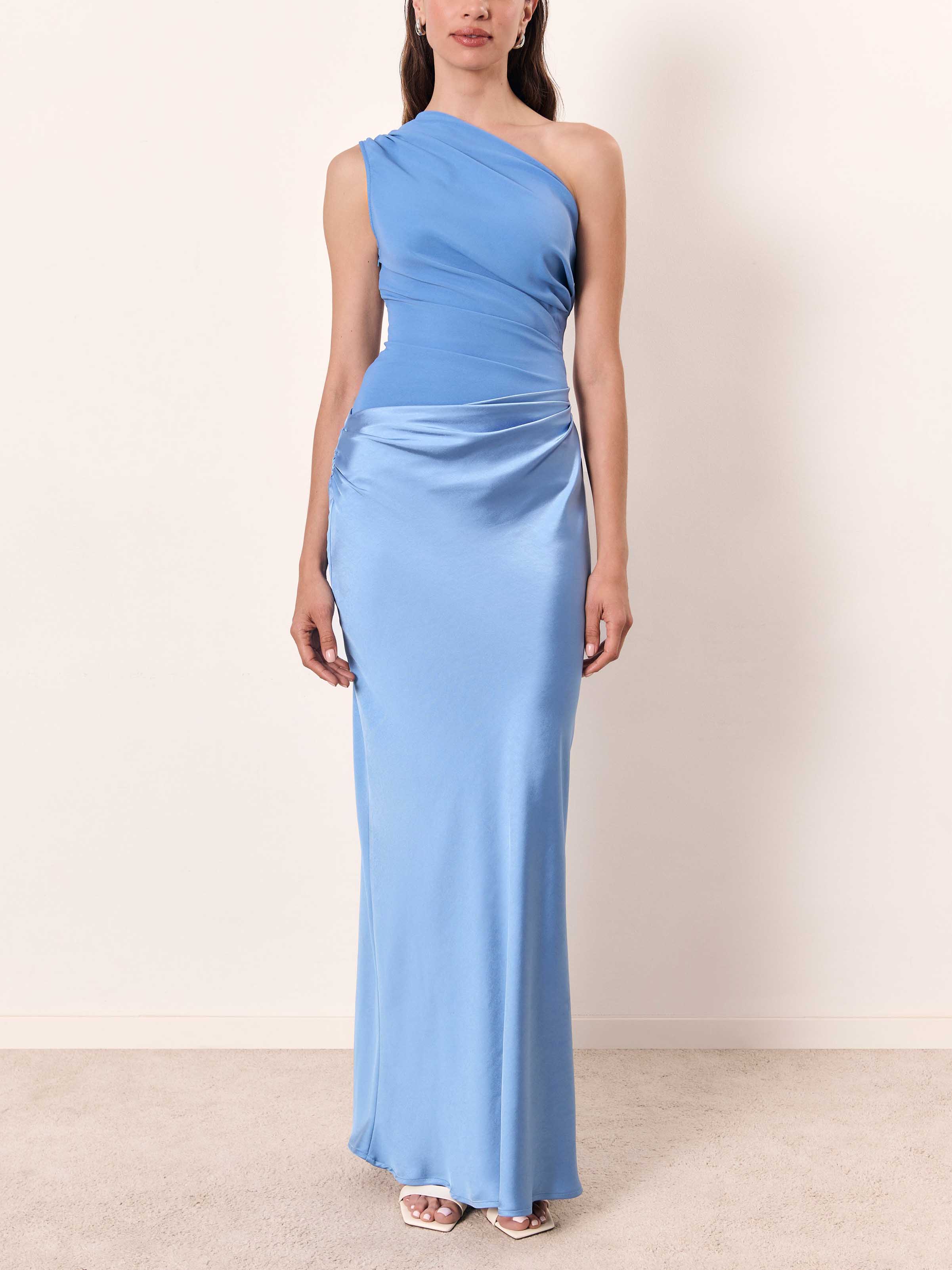 Pleated One-Shoulder Maxi Dress
