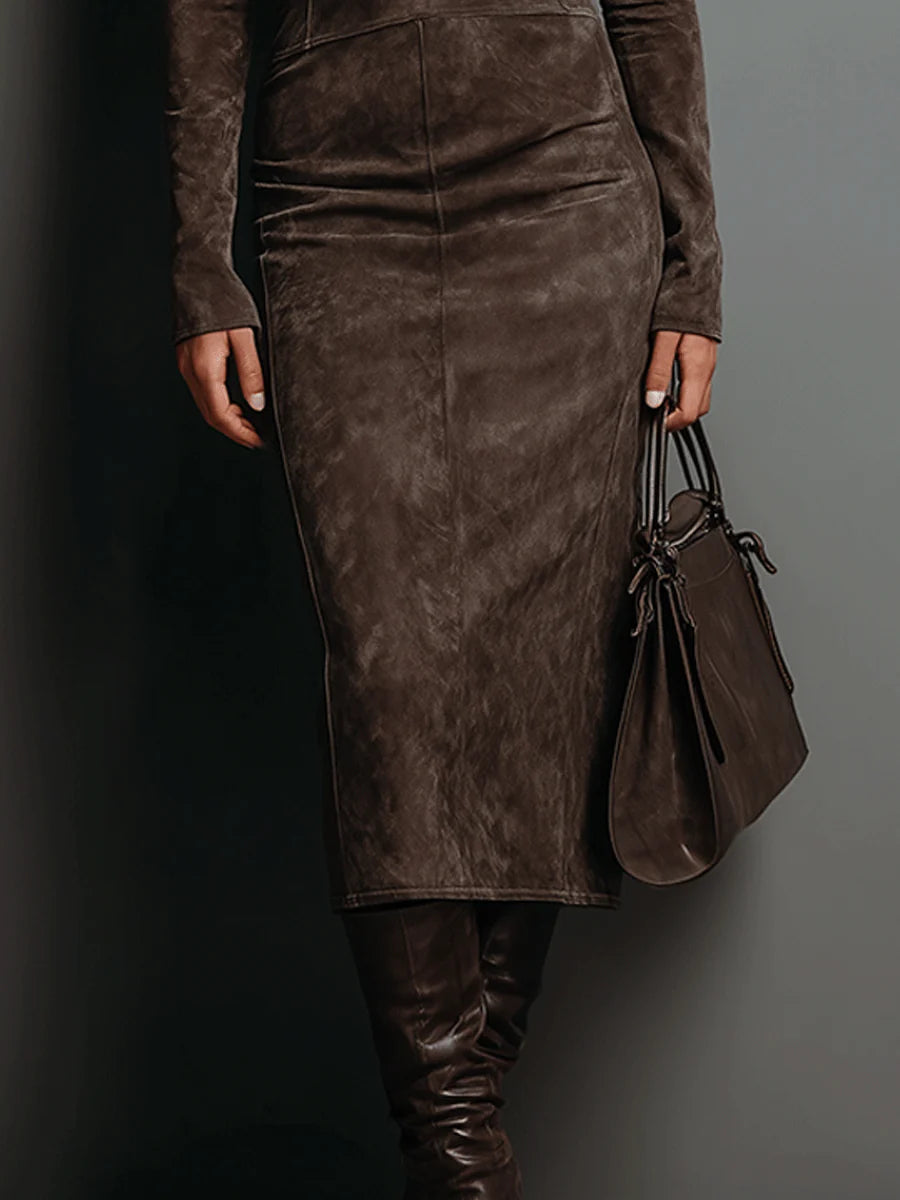 Suede-Look Midi Dress