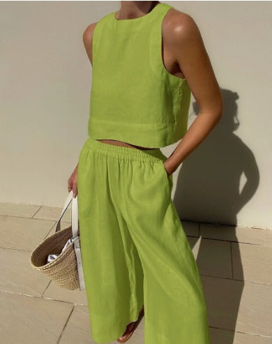 Wide-Leg Linen Two-Piece Set