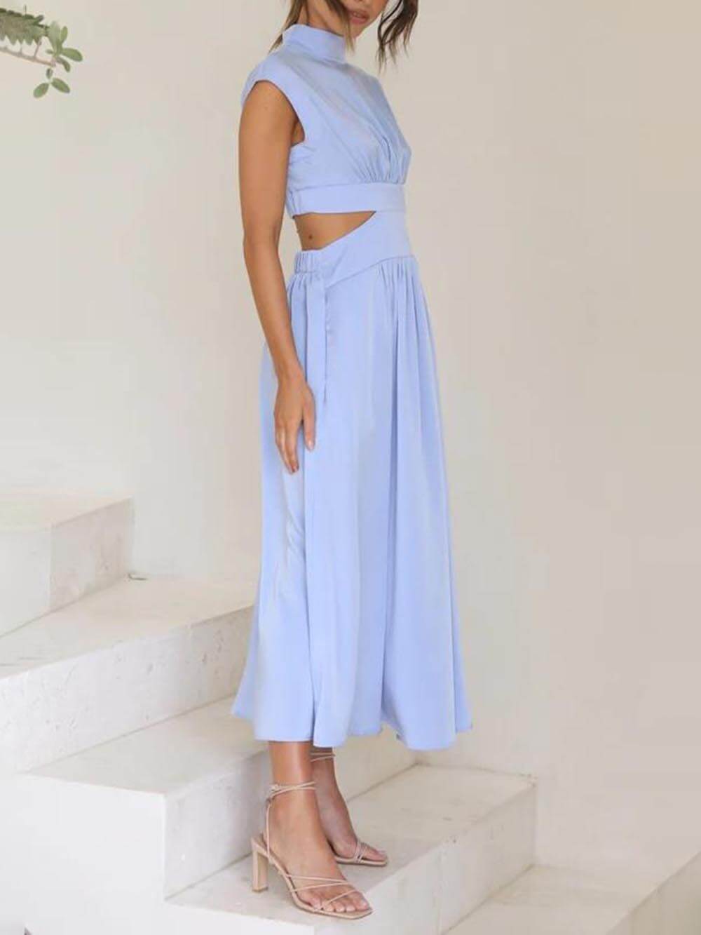 Cutout Waist Pocket Midi Dress