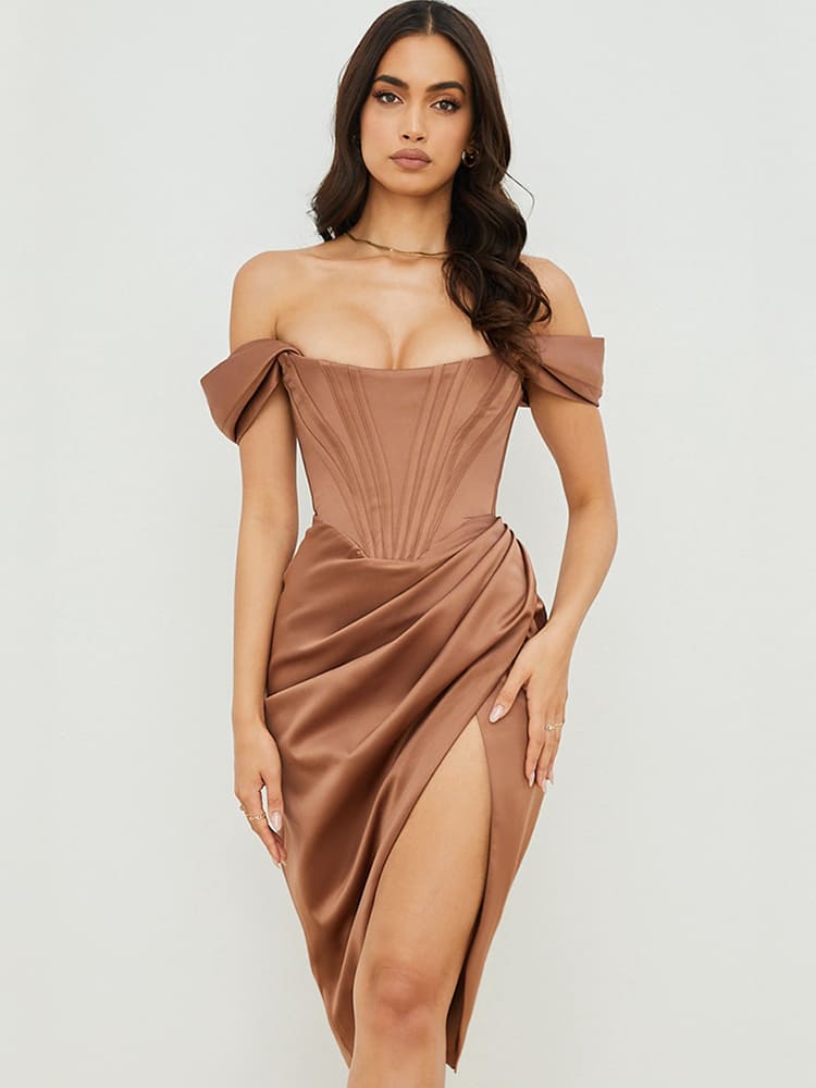Brown Corset Bodycon Midi Dress