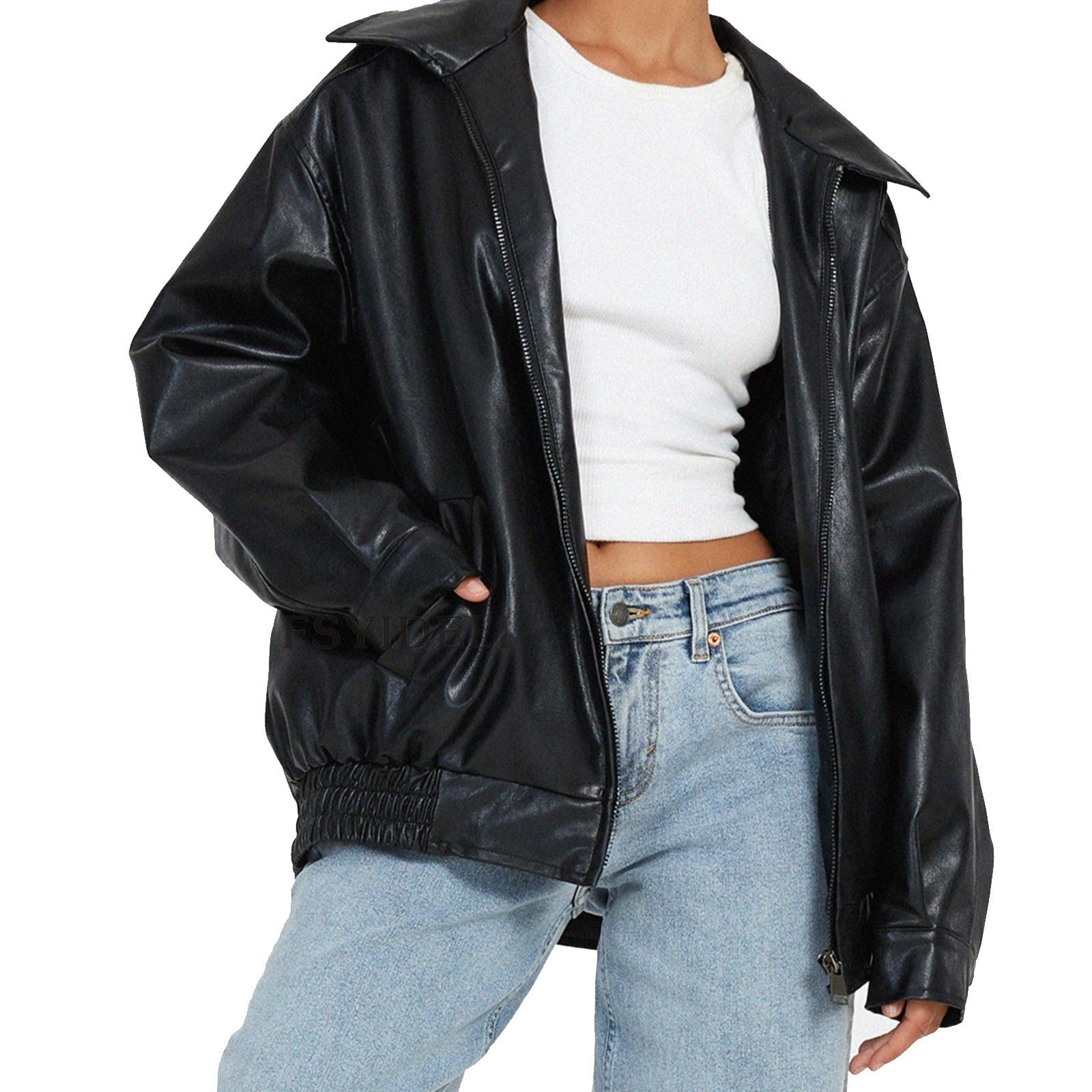 Oversized Faux Leather Bomber