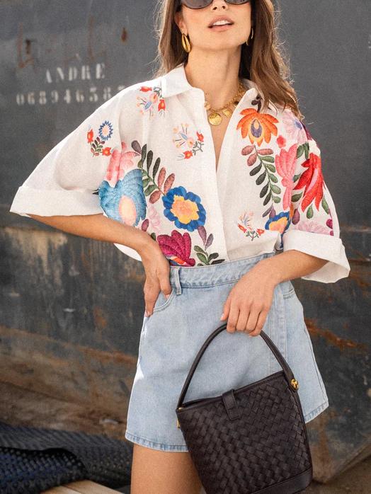 Floral Embroidered Oversized Blouse