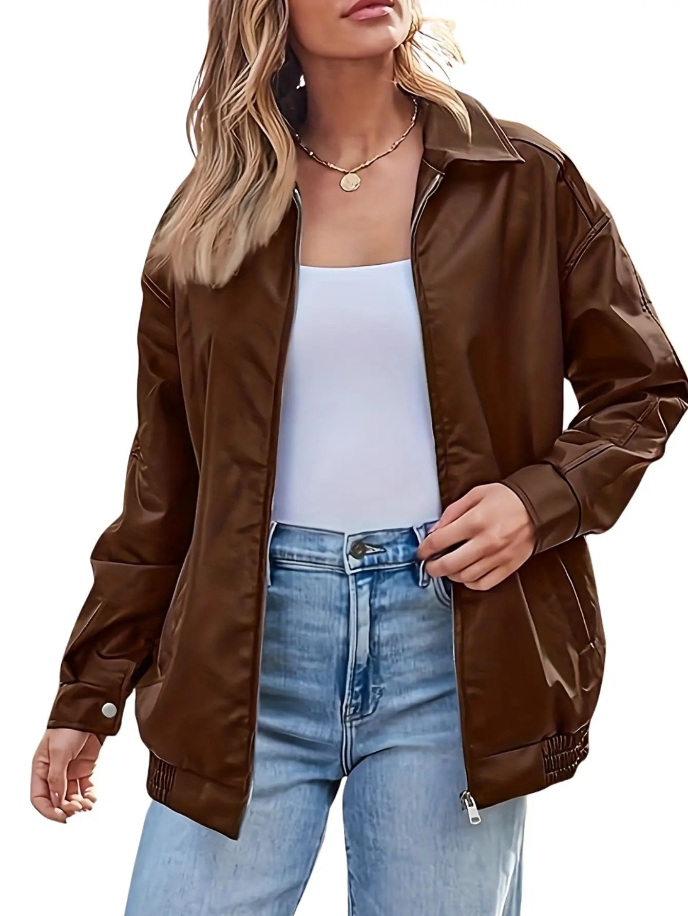 Oversized Faux Leather Bomber Jacket