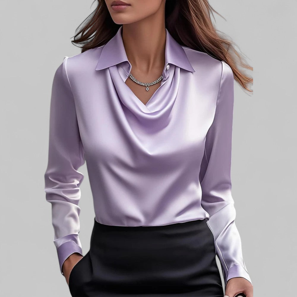 Draped Cowl-Neck Satin Top