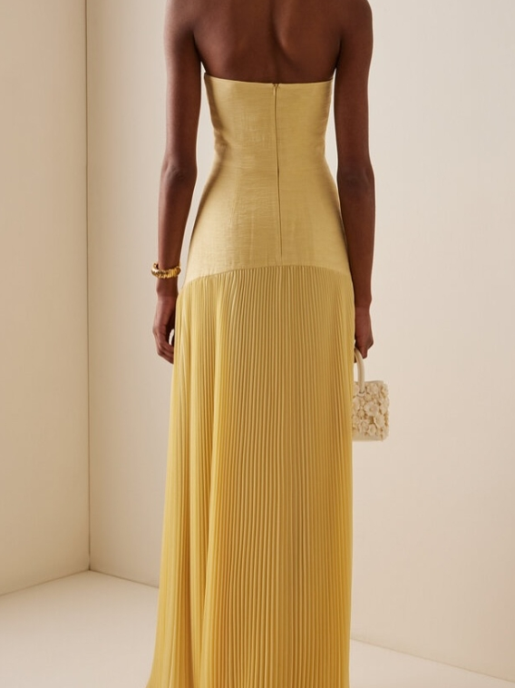Tie-Sleeve Mesh Slit Maxi Dress