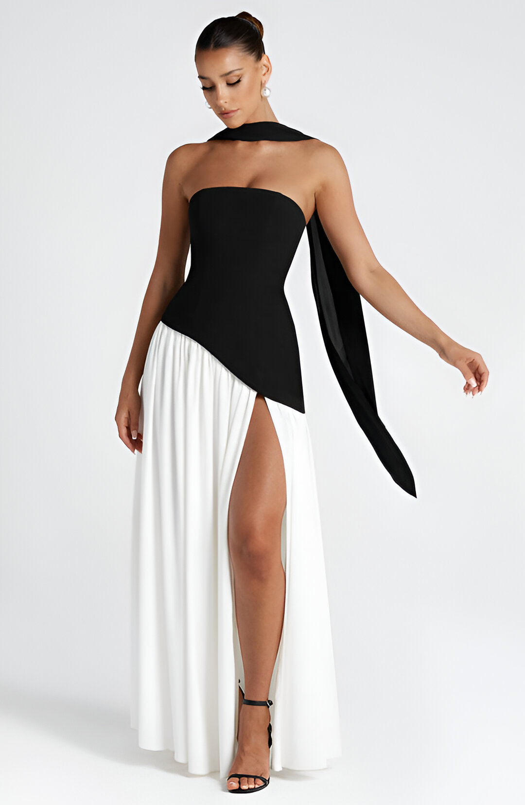 Strapless High Slit Scarf Maxi Dress