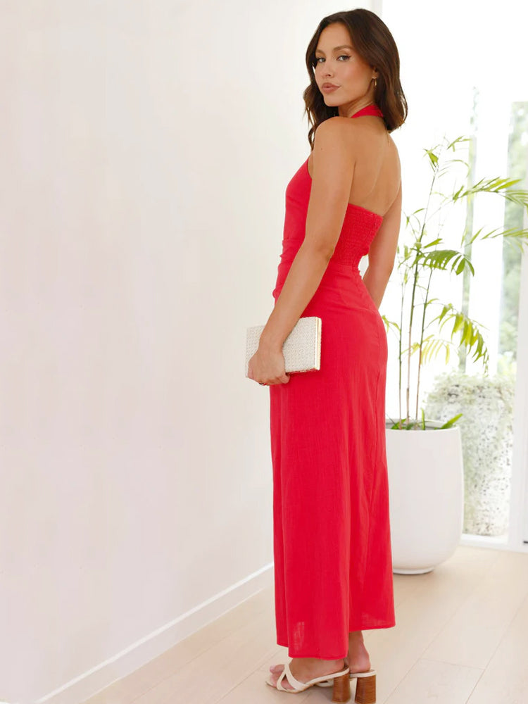 Backless Halter Midi Dress