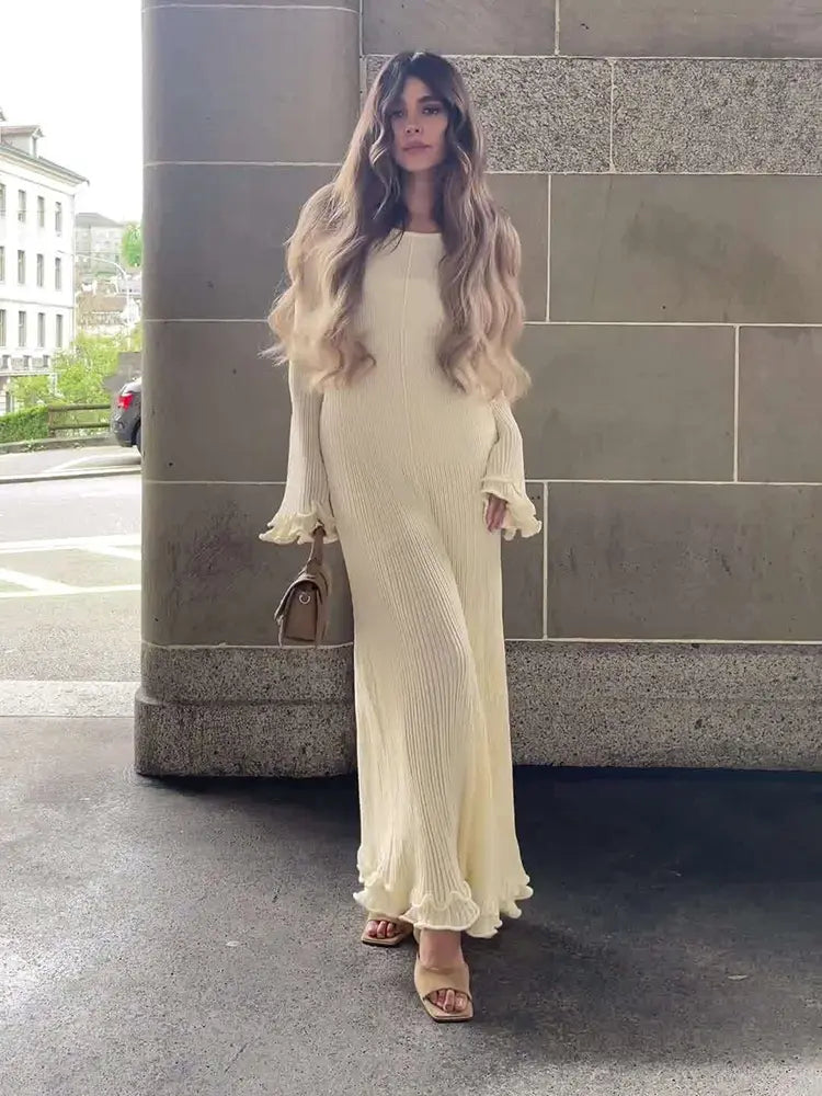 Bell-Sleeve Knit Maxi Dress