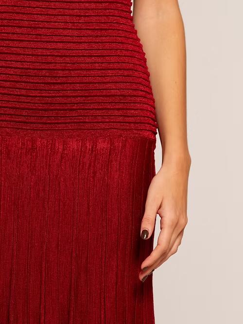 Strapless Pleated Wine Maxi Dress
