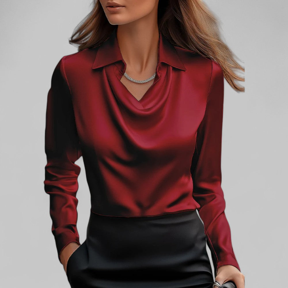 Draped Cowl-Neck Satin Top