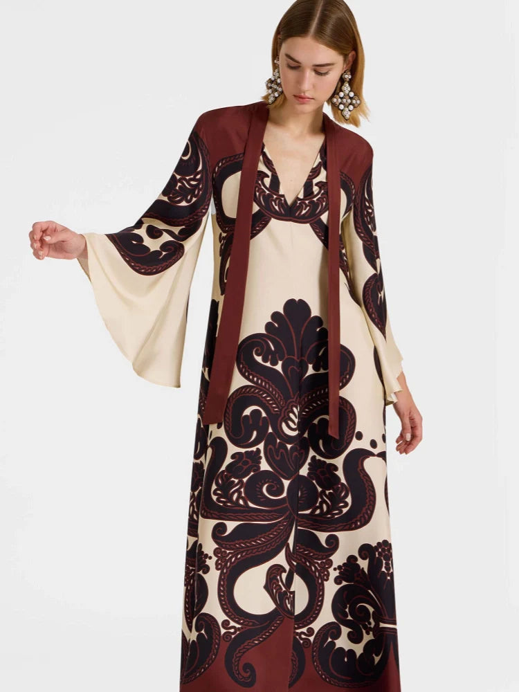 Bell-Cuff Kimono Wrap Dress