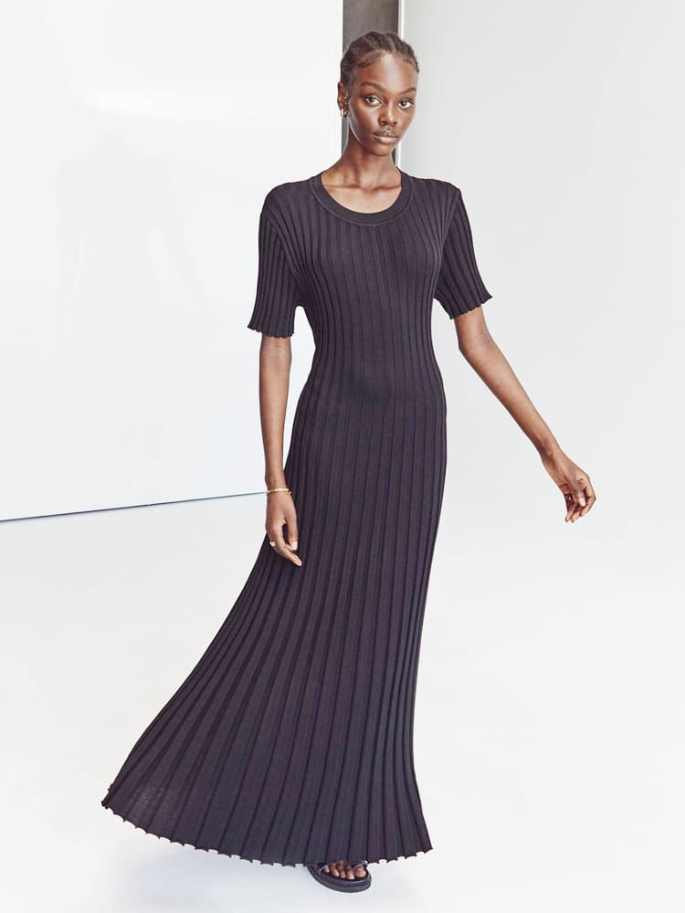 Striped Crew Neck Knit Maxi Dress