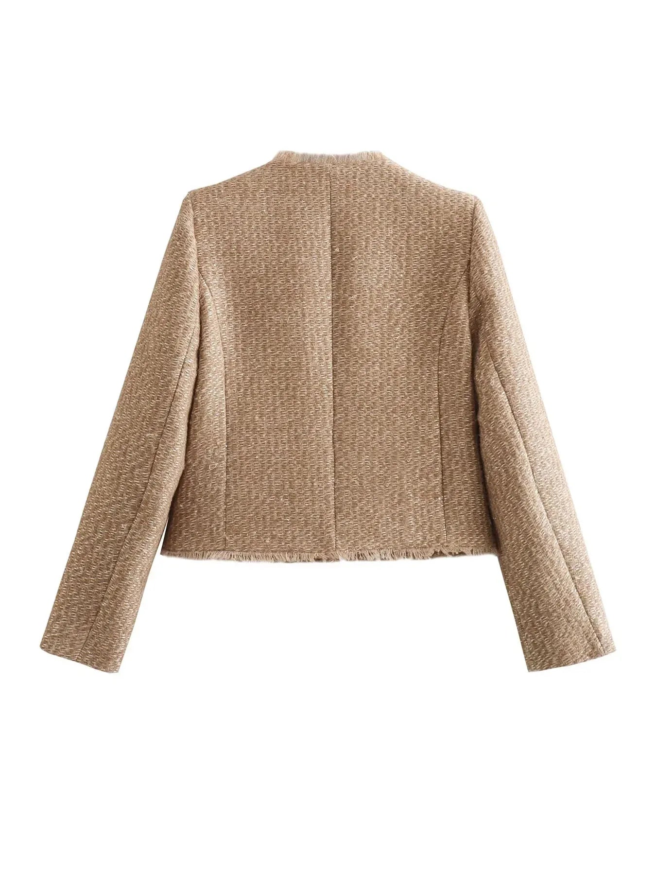 Cropped Boucle Gold Button Blazer