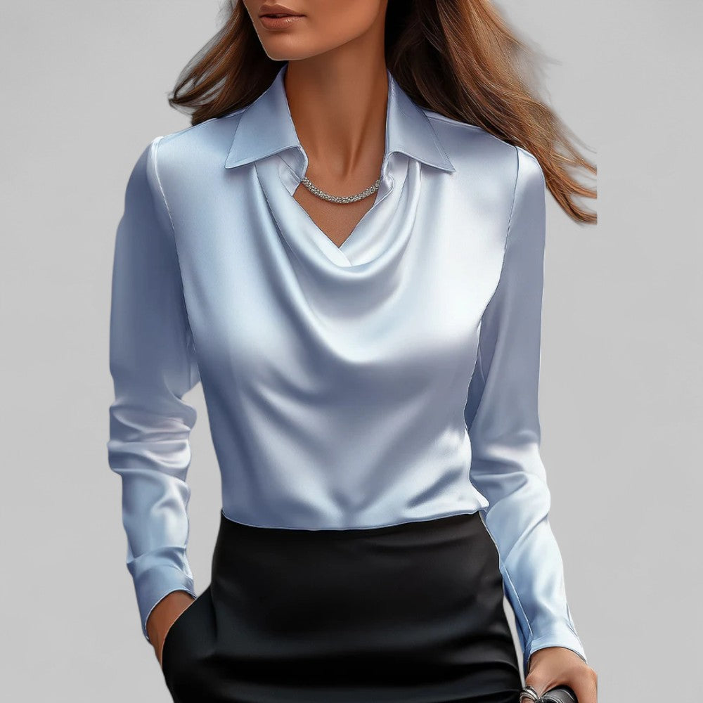 Draped Cowl-Neck Satin Top