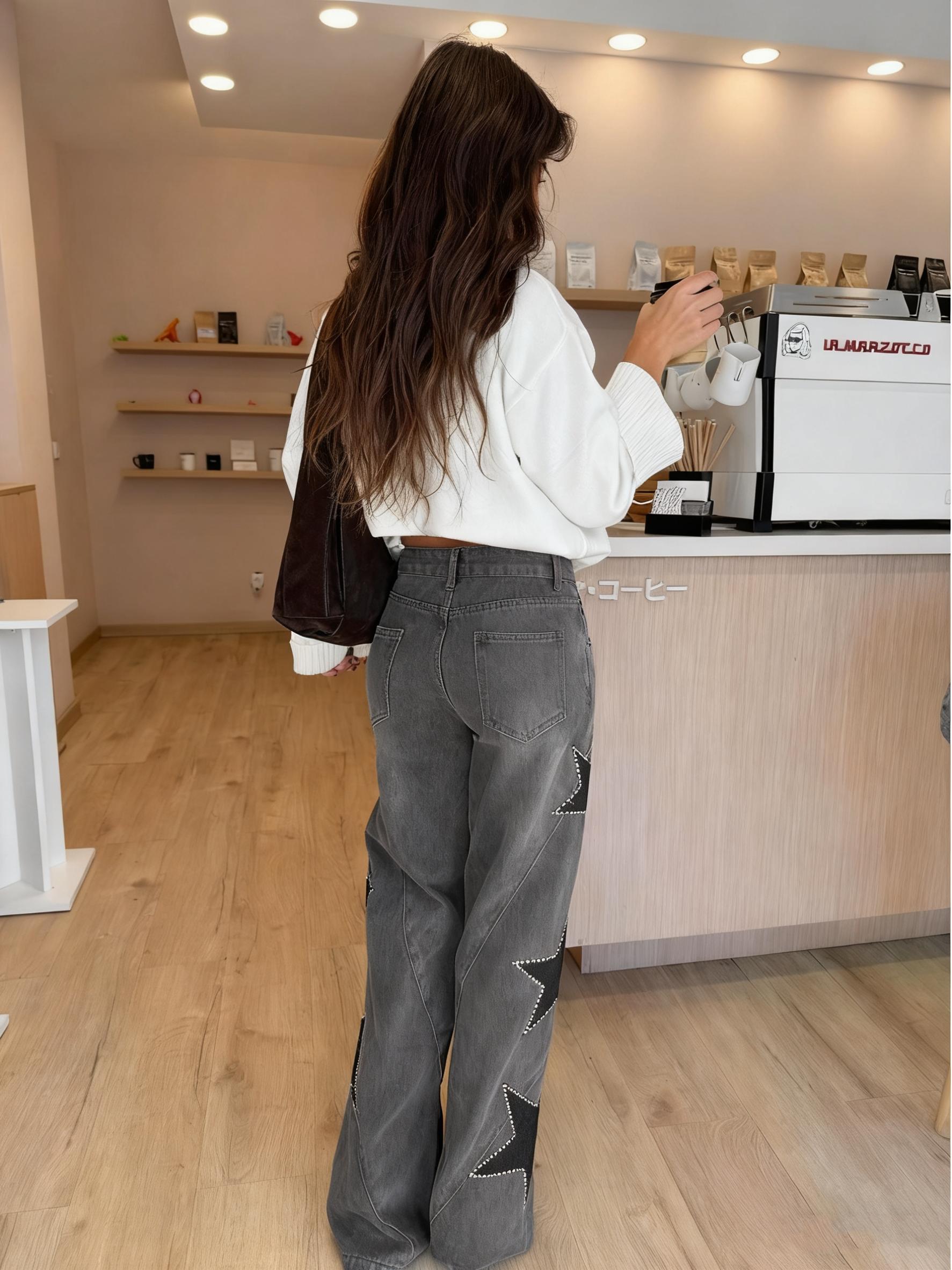 Star Patch Wide Leg Jeans
