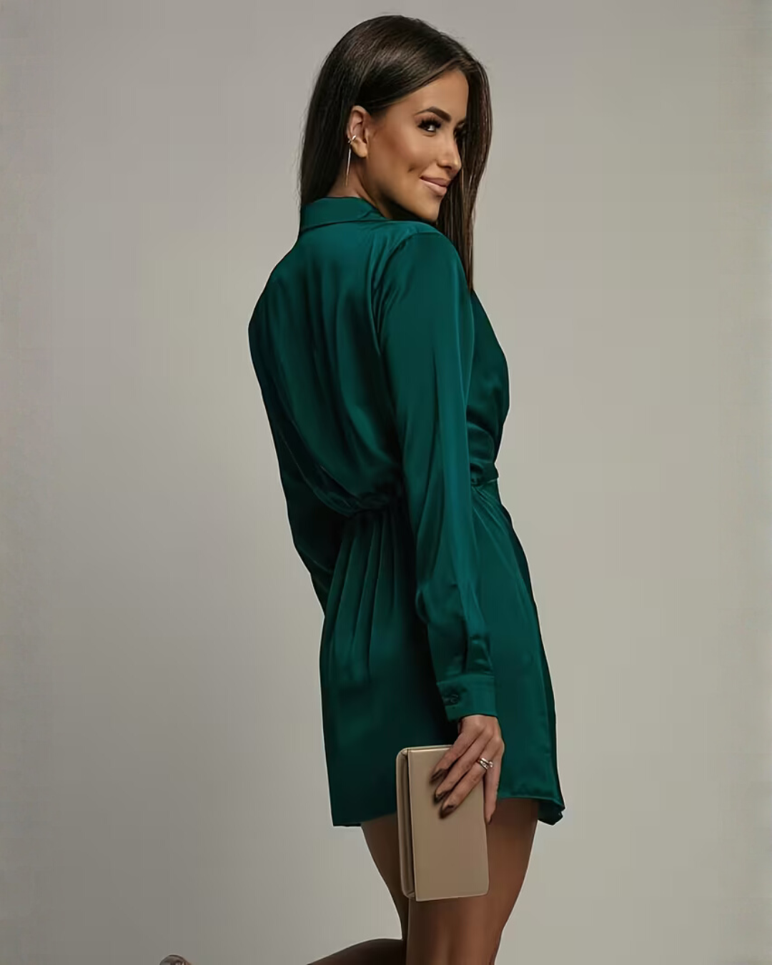 Satin Wrap Collar Mini Dress