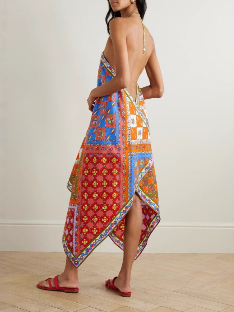 Asymmetrical Hem Halter Dress