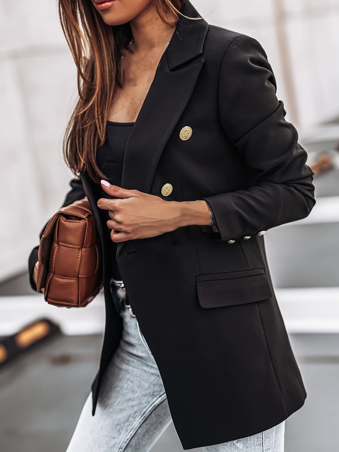 Gold Button Double Breasted Blazer