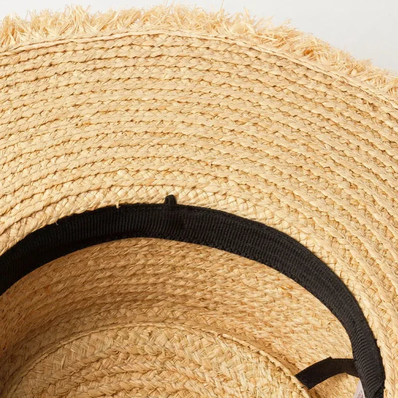 Shell Trim Raffia Boater Hat