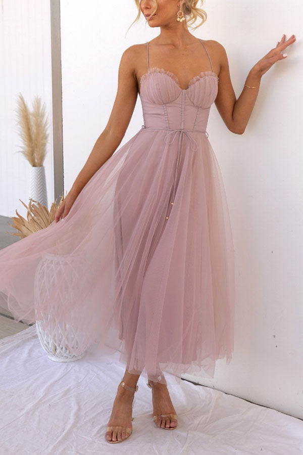 Corset Sweetheart Tulle Midi Dress