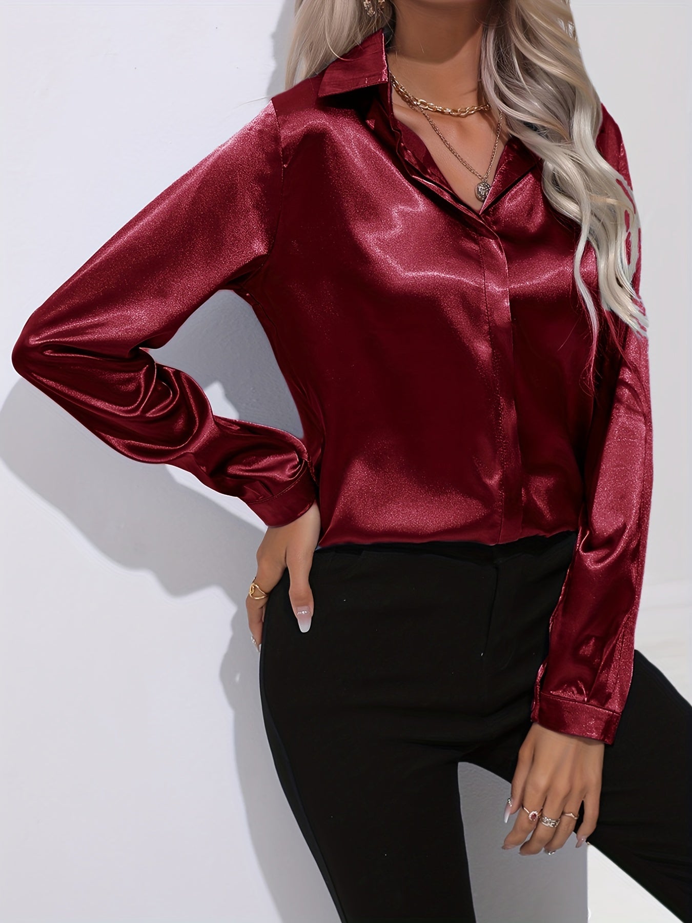 Satin Button-Down Blouse