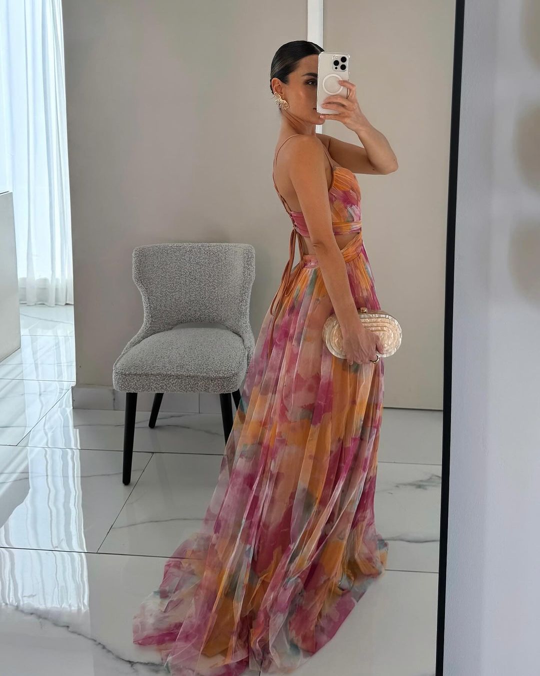 Watercolour Pleated Maxi Dress