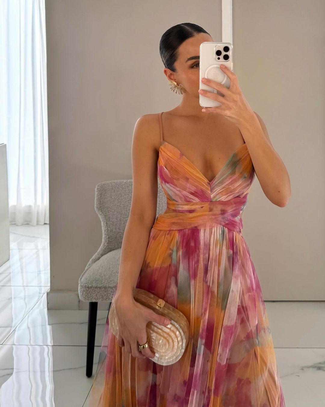 Watercolour Pleated Maxi Dress