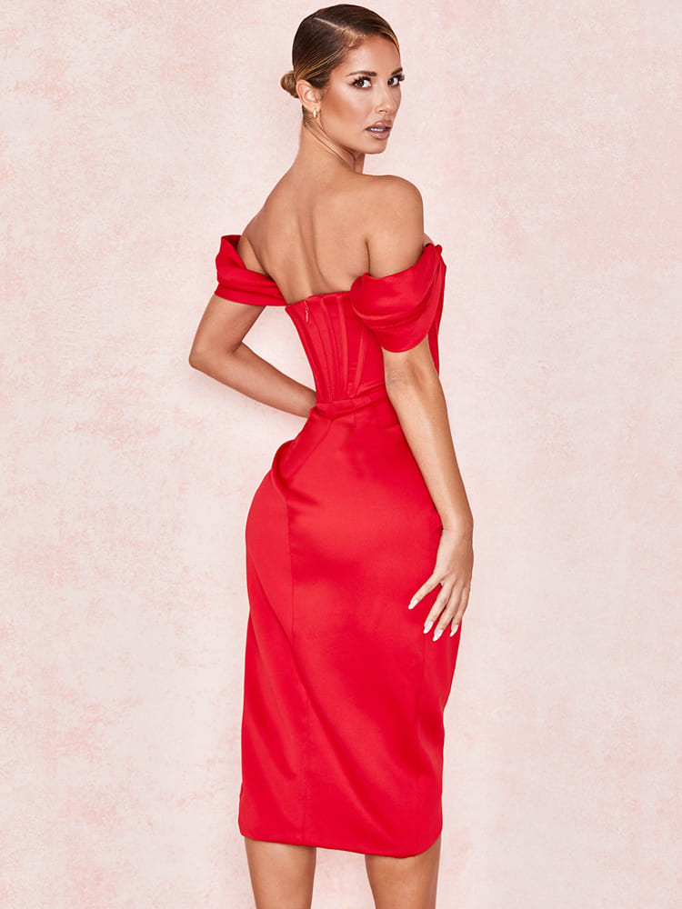 Red Corset Bodycon Midi Dress