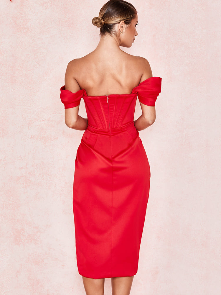 Red Corset Bodycon Midi Dress