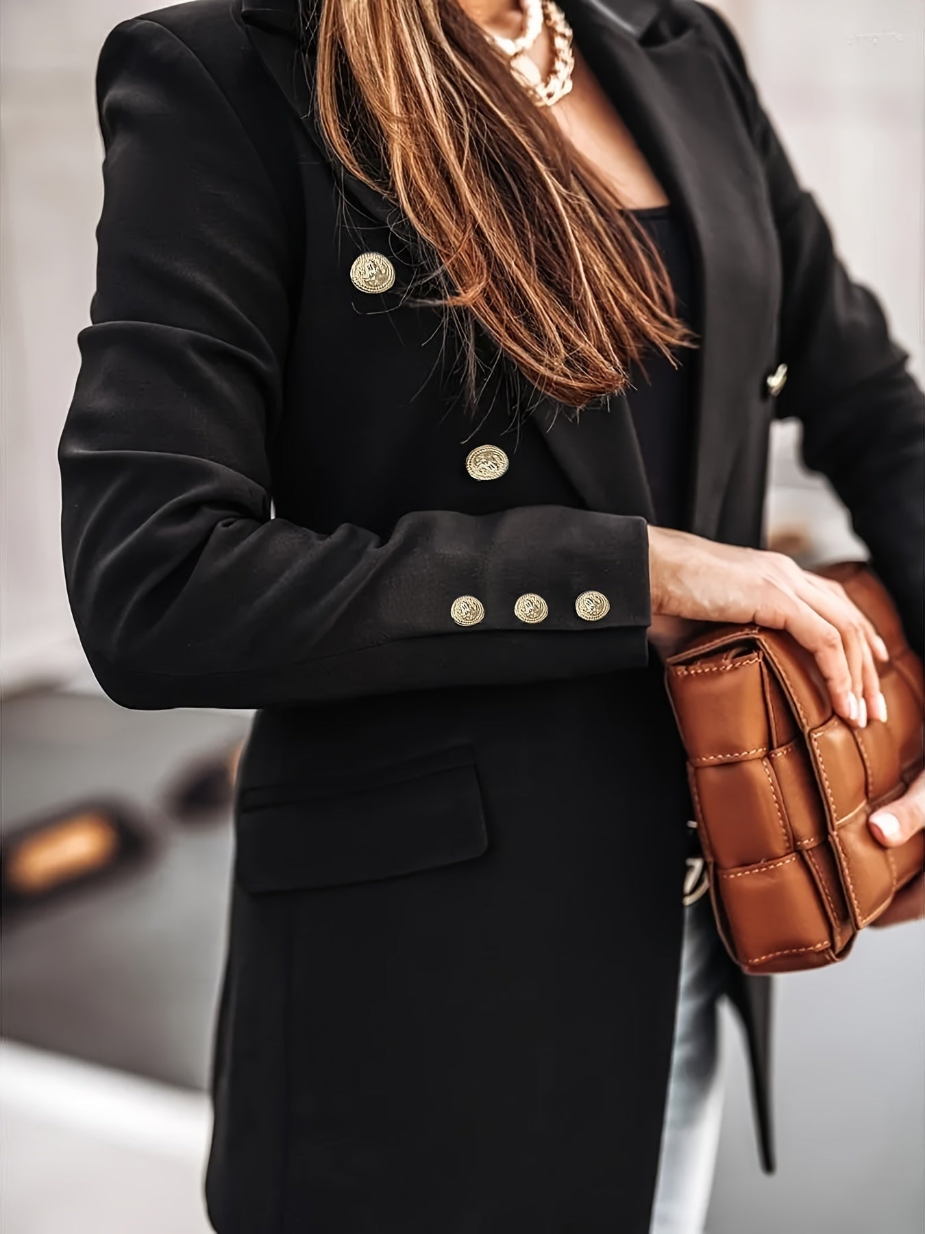 Gold Button Double Breasted Blazer