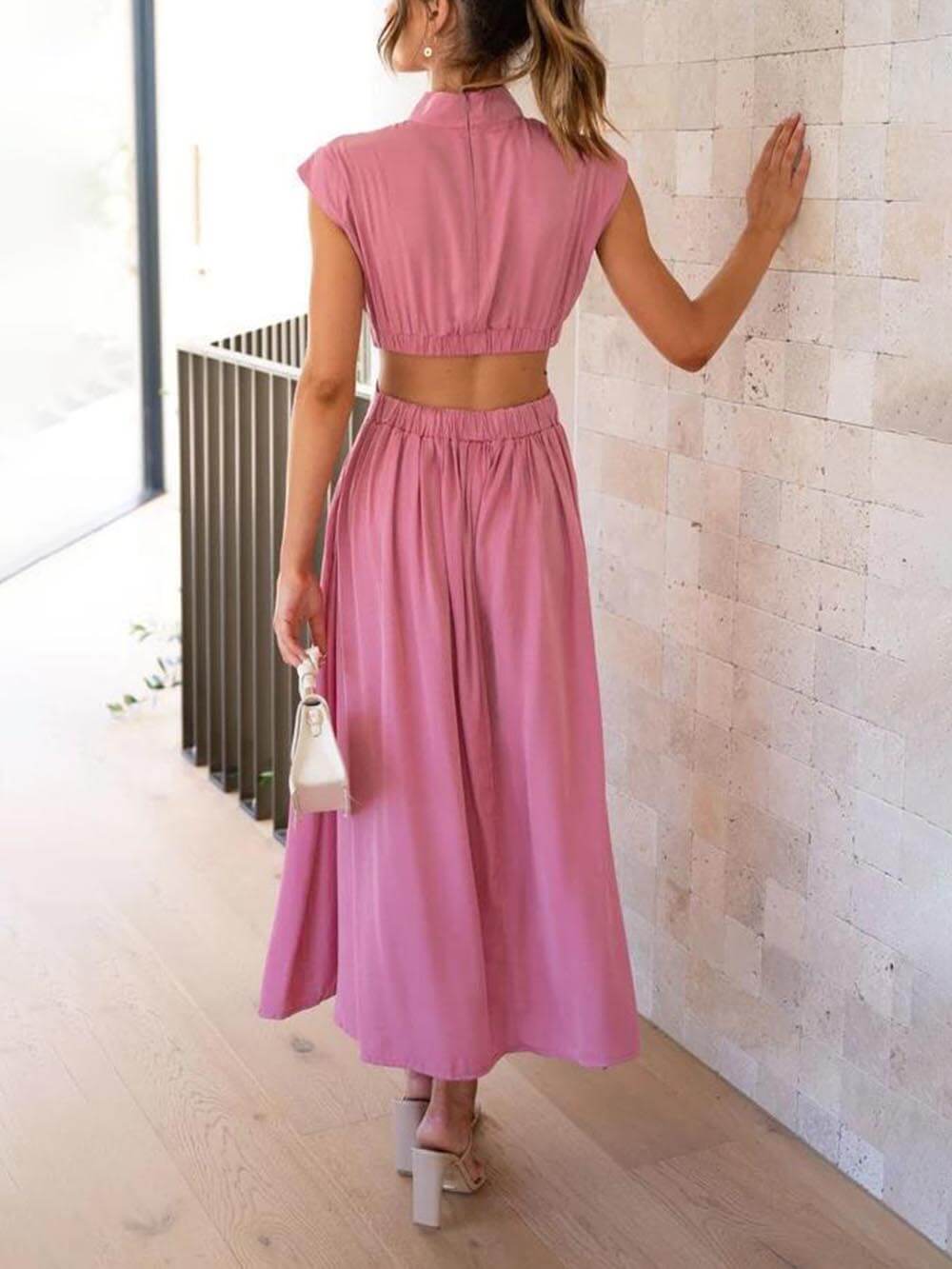 Cutout Waist Pocket Midi Dress