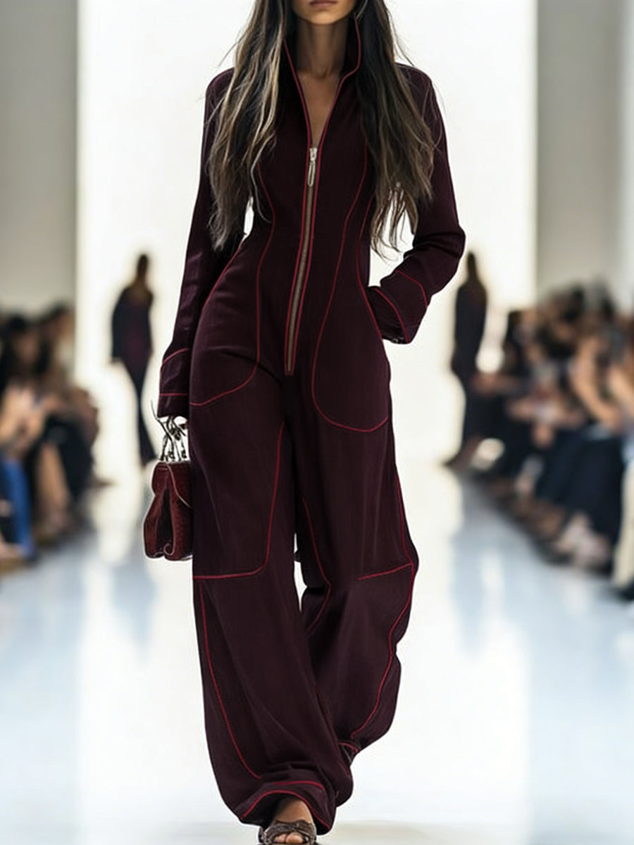 Contrast Stitch Wide Leg Jumpsuit