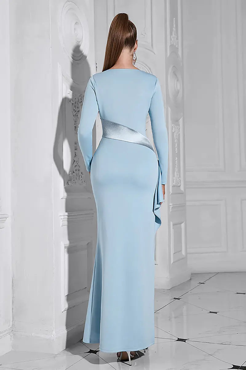 High-Slit Long Sleeve Maxi Dress