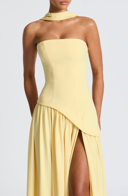 Strapless High Slit Scarf Maxi Dress