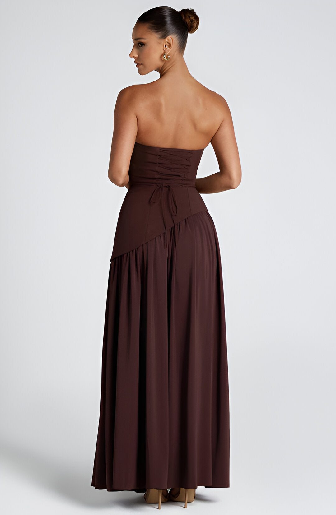 Strapless High Slit Scarf Maxi Dress