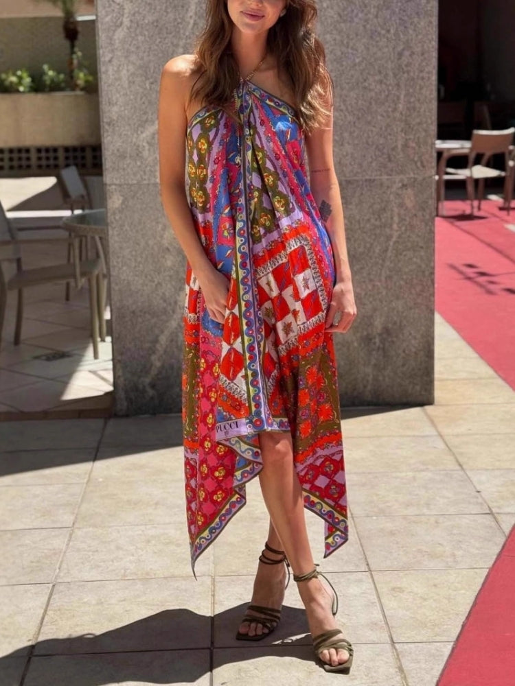 Asymmetrical Hem Halter Dress