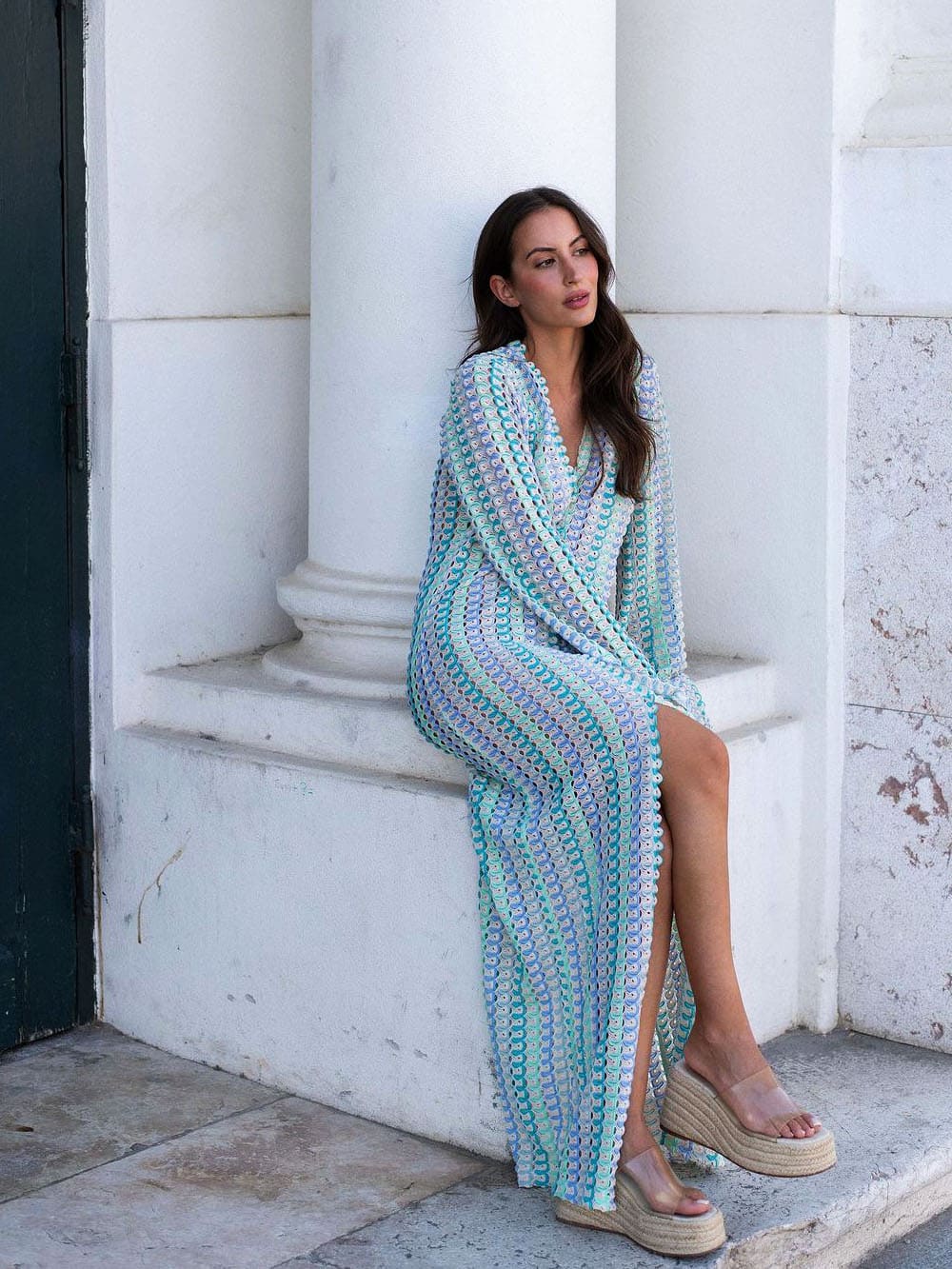 Blue Crochet Maxi Dress