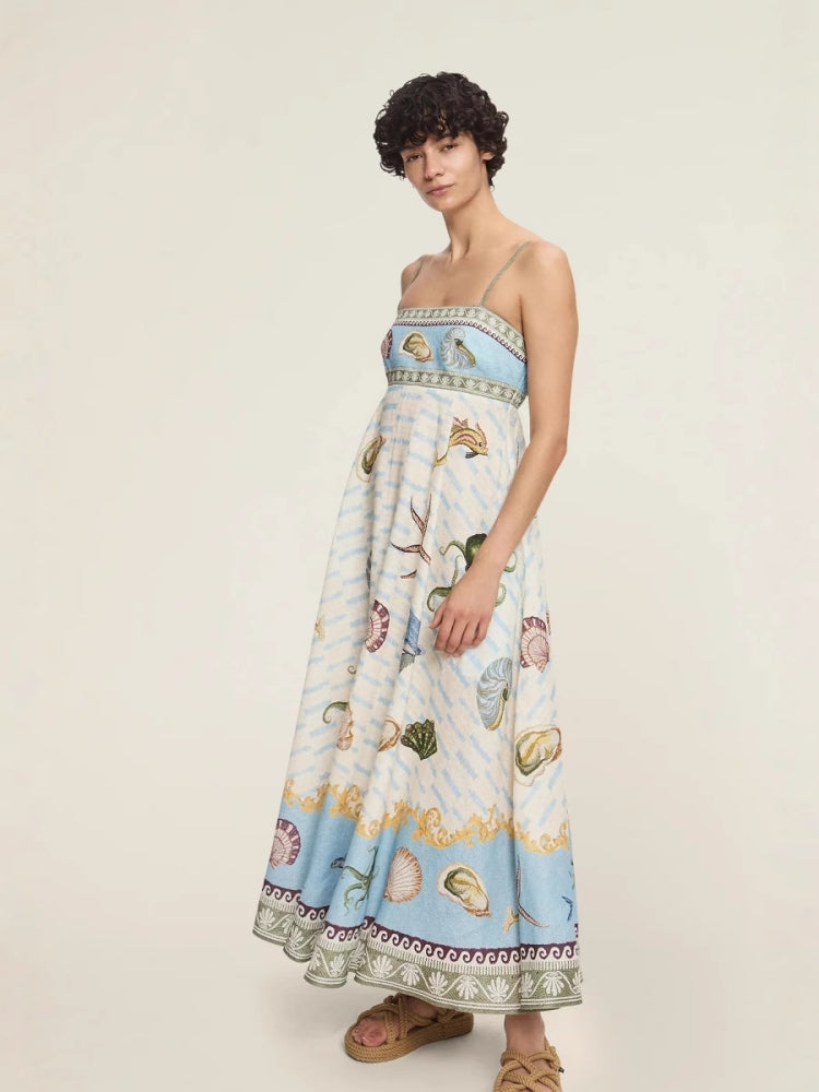 Graffiti Print Linen Maxi Dress