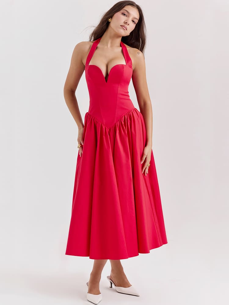 Side-Slit Halter Midi Dress