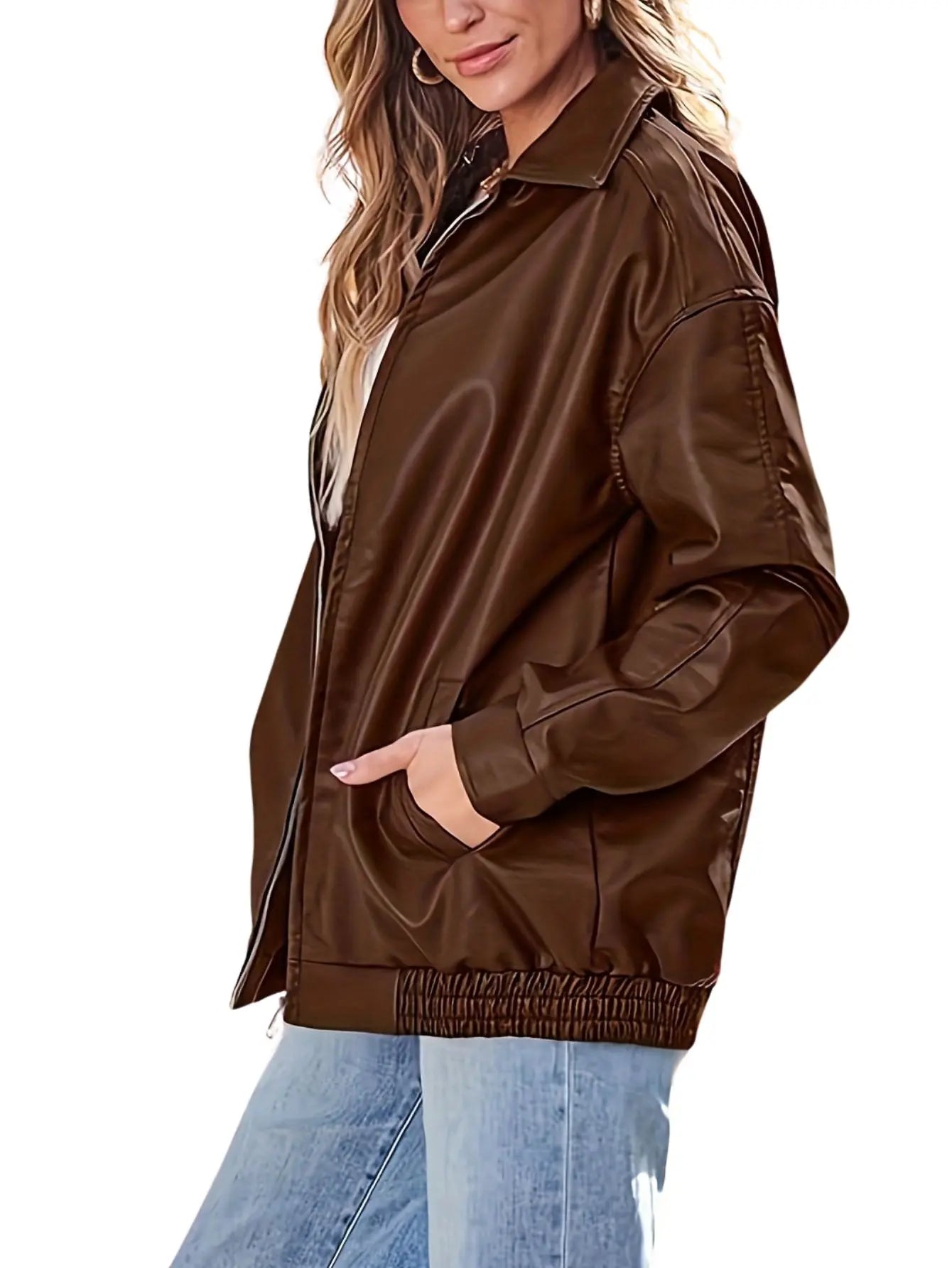 Oversized Faux Leather Bomber Jacket