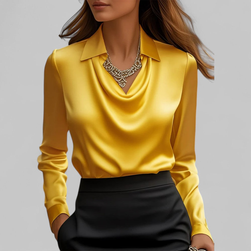 Draped Cowl-Neck Satin Top